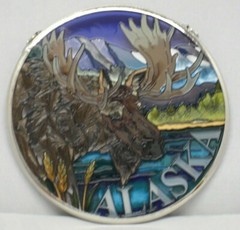 Amia Alaska Moose Hand Painted Glass Suncatcher, 3-1/2″, 7394