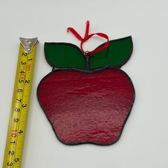 Vintage Red Apple Stained Glass Suncatcher Window Hanging Ornament Art Decor