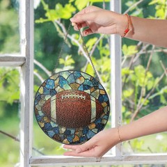 Stained Glass Suncatcher Football Sports Round Fan Art