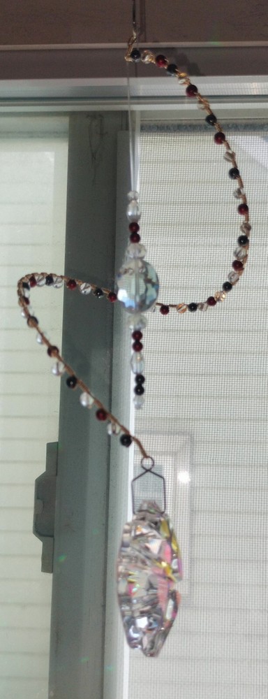Red And Black Spiral Suncatcher Featuring Large Clover 🍀Prism🌈✨