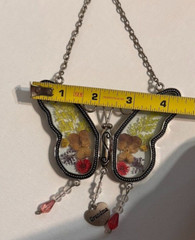 Grandma Butterfly Suncatcher with Pressed Flower Wings and Heart Charm VINTAGE