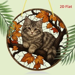 Sweet Kitten on Fall Tree Branch Acrylic Hanging Ornament for Home and Garden