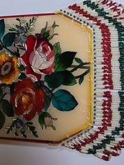 Amia Denver CO handpainted suncatcher glass purse fringed & beaded