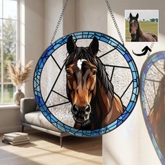 Custom Horse Portrait Stained Glass Suncatcher Pet Art
