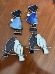 Stained Glass Sun Catcher Set Of 2 Girl In Bonnet And 2 Lovebirds