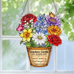 Grandma Garden Flower Pot Suncatcher Acrylic Personalized Gift
