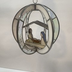 Stained Glass Nativity Circle 3D Suncatcher 7” Round Handmade Hanging Jesus Mary