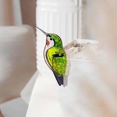 Stained Glass Hummingbird Suncatcher Garden Pot Decor Gift for Dad or Her