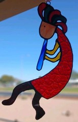 Native American Kokopelli Sun Catcher Stained Glass Ornament 6″