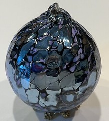 Blown Art Glass Sun Catcher Ball Ornament Mosaic Style Iridescent Crackle Purple