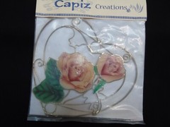 Suncatcher Capiz Creations Pink Roses Accented in Gold Trim Heart Shaped