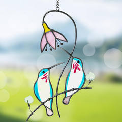 2 Hummingbirds Stained Glass Suncatcher for Windows Hangings Ornament