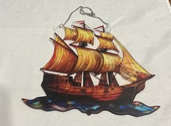Stained Glass Sail Boat Hanging Window Sun Catcher 8”x8”