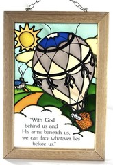 Stained Glass Style Hot Air Balloon Wall Hanging with Inspirational Quote 7×10”