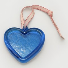 Vintage Blue Suncatcher Medallion Pressed Art Glass Hearts 3.5 ” Home Decor Gift