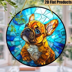 Cute Fawn French Bulldog Puppy Bright Blue Eyes Acrylic Suncatcher Window Decor