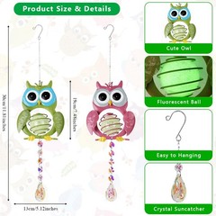 Garden Suncatcher, 2 Pack Hanging Owl Suncatchers with Rainbow Maker Crystal,…