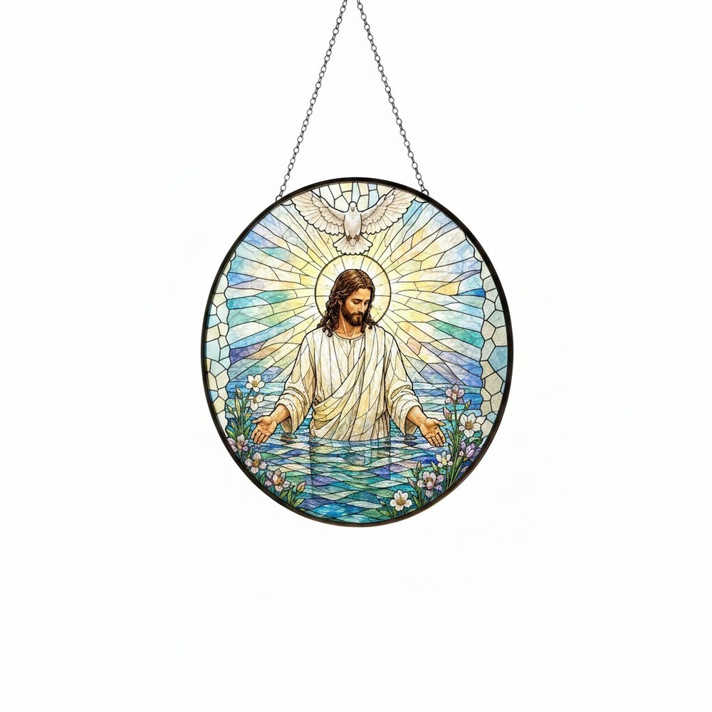 Christian Blessing Stained Glass Suncatcher, Holy Baptism Window Hanging