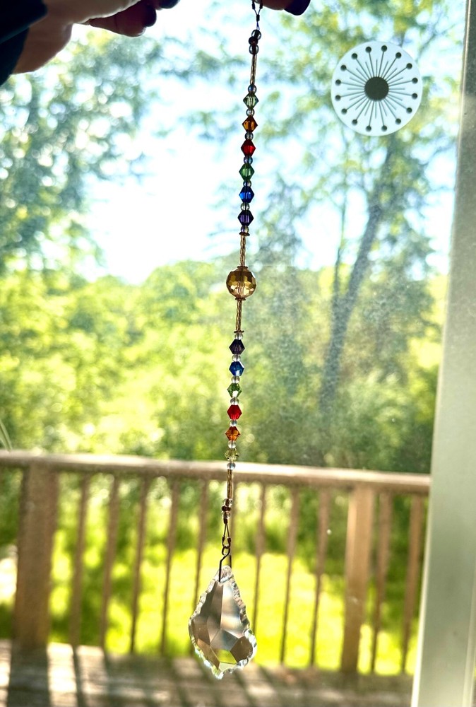 Handmade Golden Rainbow Suncatcher Glass Prism 12”