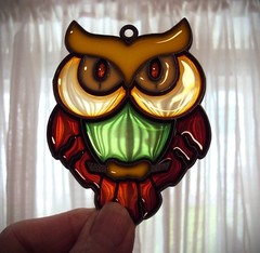2 Vintage Owl Stained Glass Suncatcher Decoration Window Sun Catcher Set Lot 2