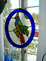 Stained Glass Tropical Bird Hanging Suncatcher Leaded ~ 9″ by 7″