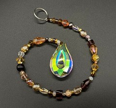 Beaded Suncatcher Champagne Gold Brown Clear Crystal Prism Hanging Patio Decor