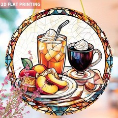 Cozy Breakfast Scene Iced Peach Drink Whipped Cream Coffee Acrylic Suncatcher