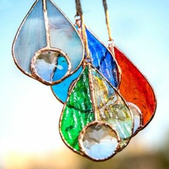 Crystal Suncatcher Handcrafted Stained Glass Teardrop Rainbow Maker Window Decor