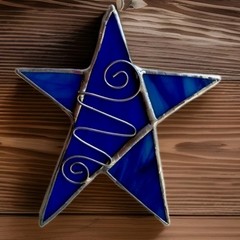 White Cresent Moon & Red Sun Handmade Real Stained Glass Celestial Suncatcher