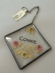 CONNIE Suncatcher Name Charm Pressed Flower Diamond Cut Keychain by GANZ 2”x2”