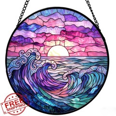 ZJUN Suncatcher Colorful Waves Sunset 7.8×7.8 IN
