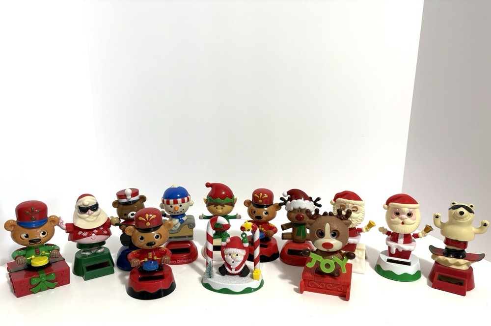 Lot of 13 Dancing Solar Powered BobbleHeads Christmas Santa Elf Bear Reindeer