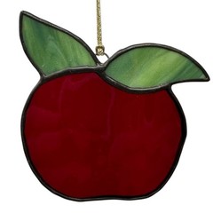 Vintage Stained Glass Red Apple Ornament Tiffany Style Suncatcher Teacher 3½”