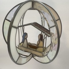 Stained Glass Nativity Circle 3D Suncatcher 7” Round Handmade Hanging Jesus Mary