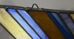 Stained Glass Stripes Brown Blue SunCatcher For Windows Earth tones