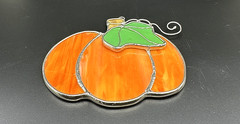 Leaded Stain Slag Glass Orange Pumpkin Hanging Suncatcher 4″ Window Decor