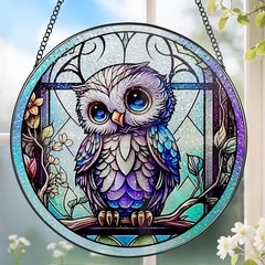 8 Inch Stained Glass Suncatcher Ornament Owl Sun Catchers Indoor Window Hanging