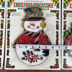 3 Vintage 80s Christmas Sun Catchers Hanging Decoration Santa Snowman Wreath NEW