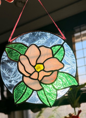 Handmade Stained Glass White Rose Peony Suncatcher Window Chip Texture Glass 5″