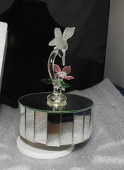 Musical Glass Bird, and mirror base New in Box, Made for Family dollar