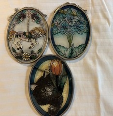 3 Sun Catchers-Kitten-Floral-Carousel Horse-Amia Hand painted -mobiles