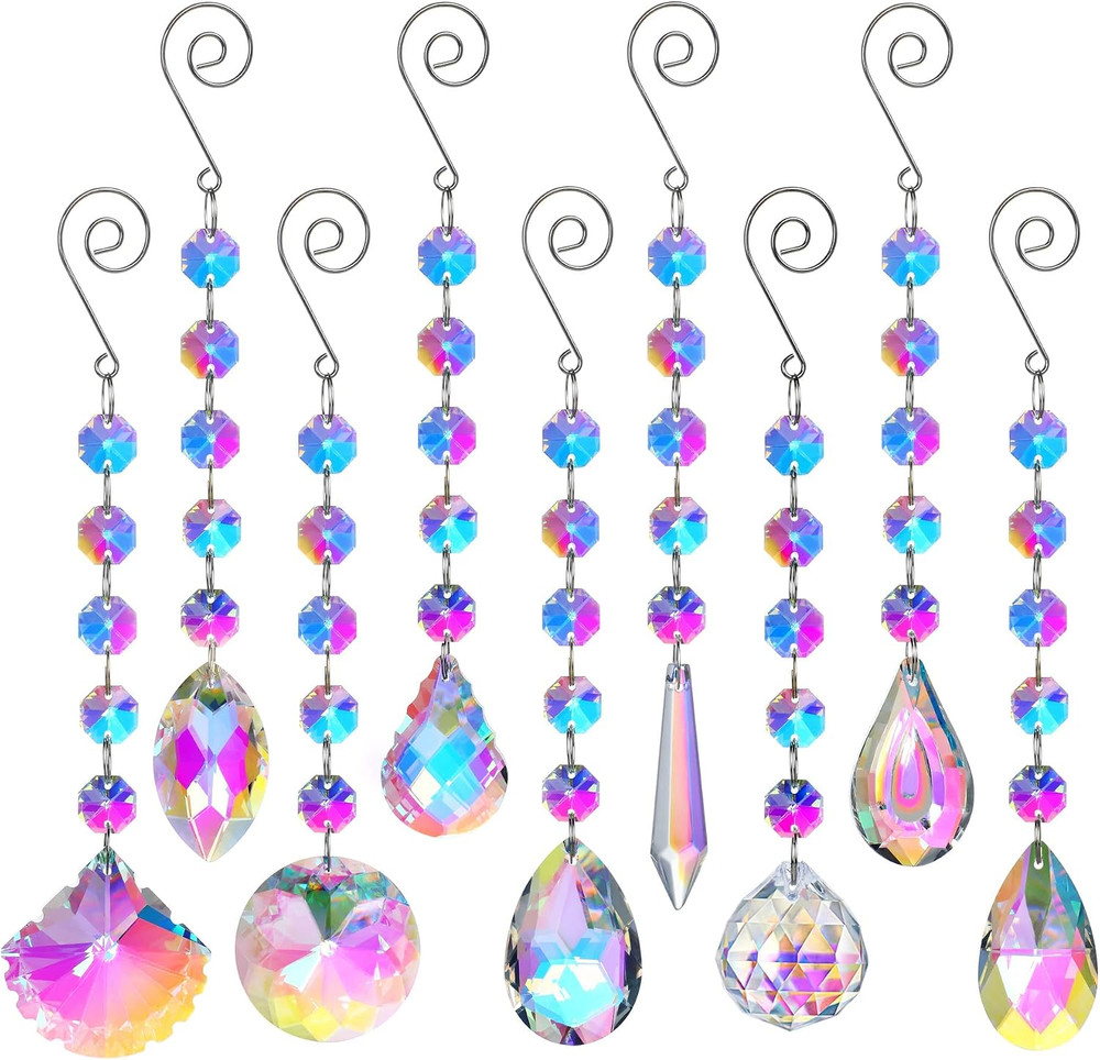 HDCRYSTALGIFTS 9 Pack Crystal Prisms Suncatchers, Rainbow Hanging 9pcs