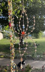 Glass, Pearl Crystal Spider Suncatcher Hanging Garden,Window Decor Ivory