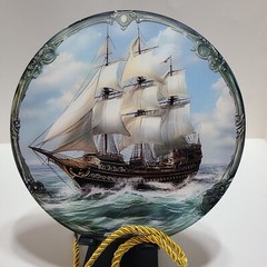 8″ Round 2D Two Sided Acrylic Sun catcher Sailing Ship w/Hanging Rope.