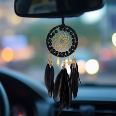 Black Dream Catcher for Cars Rear View Mirror Hanging Decor Handmade Feather Sma