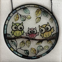 Cute Owl Glass Hanging Decor For Wall Door Outside Owls Decoration Suncatchers