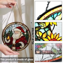 Christmas Stained Glass Suncatcher Santa Claus Window Decor for Home 7.8 in