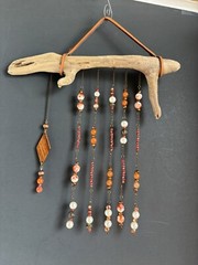 Driftwood Orange Beaded Pearl Bronze Chain Sun Catcher Home Decor Wind Chime