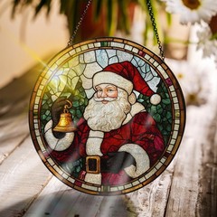 Christmas Stained Glass Suncatcher Santa Claus Window Decor for Home 7.8 in