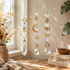 3 Pack Crystal Suncatchers for Windows with Chain Rainbow Maker Hanging Crystal